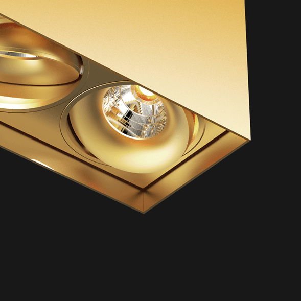 Gold Suspended Box Pendant Light On A Black Background Led