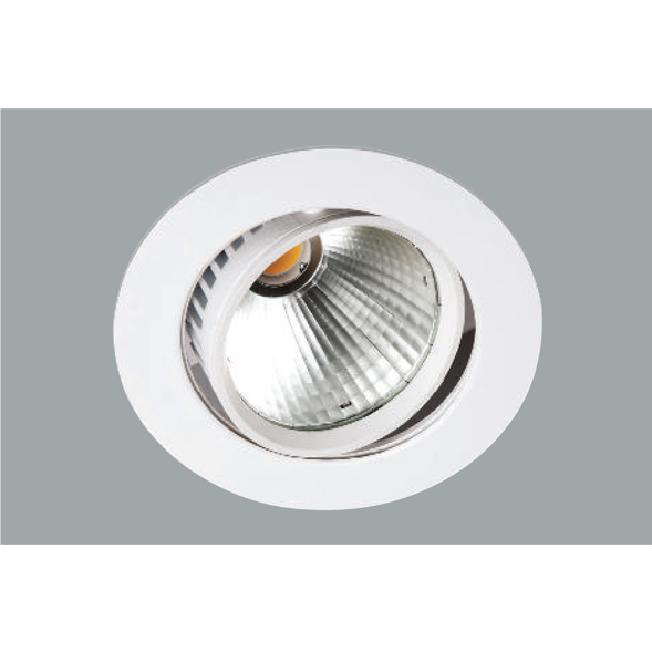 A white led downlight with grey background.