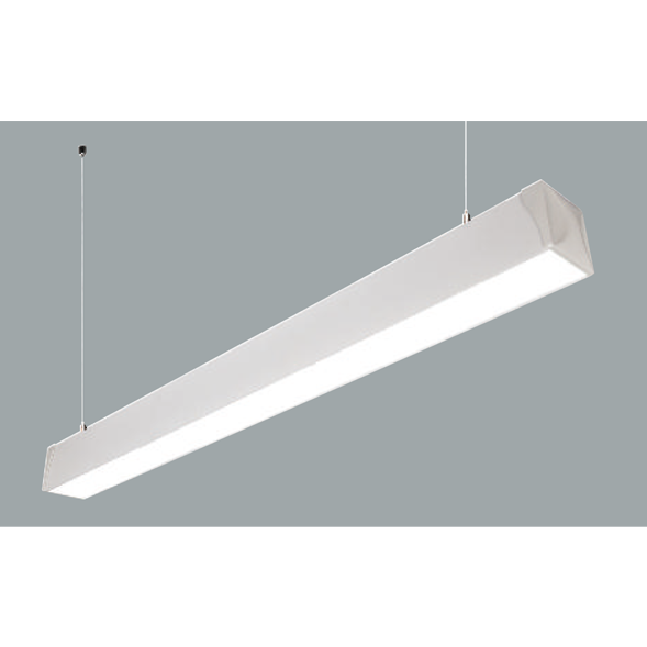 A white suspended linear led on a grey background.