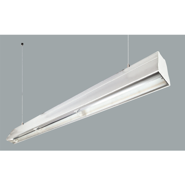 An aluminium double asymetric linear LED on a grey background.