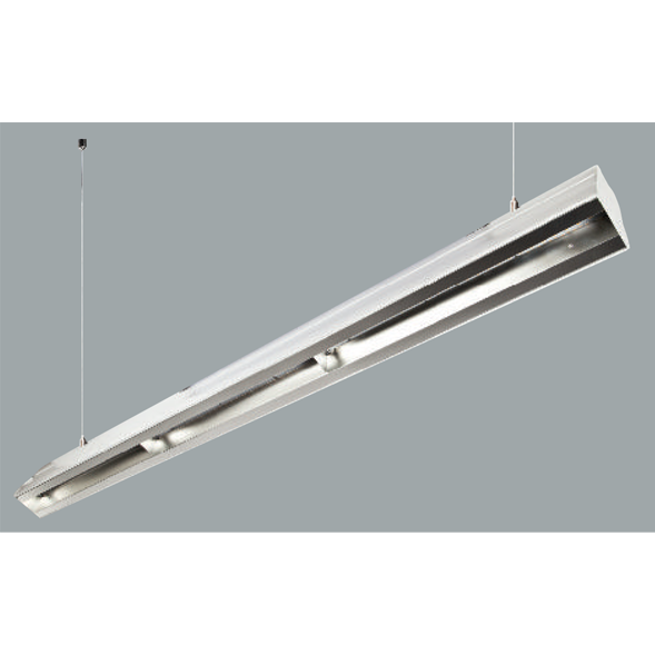 An aluminium bay-low linear led on a grey background.