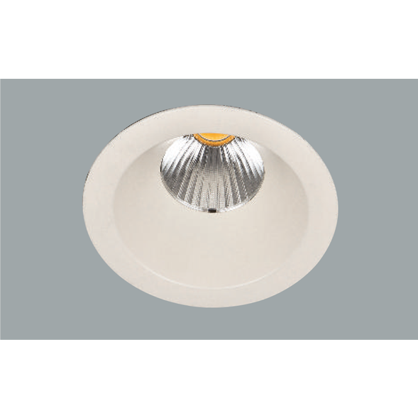 A white led downlight with a grey background.