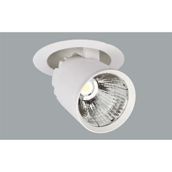 A white flexible led downlight with grey background.