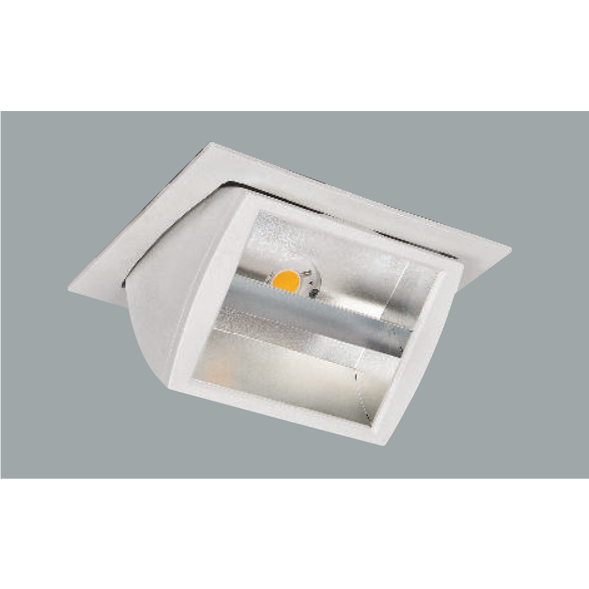 A white double reflector led downlight with grey background.