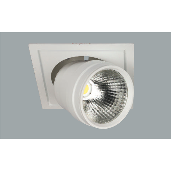 A white flexible led downlight with grey background.