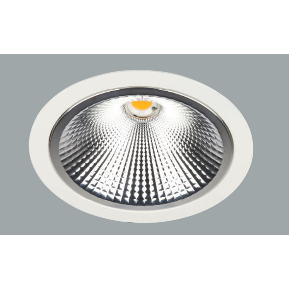 A maxi aluminium led downlights with a grey background.