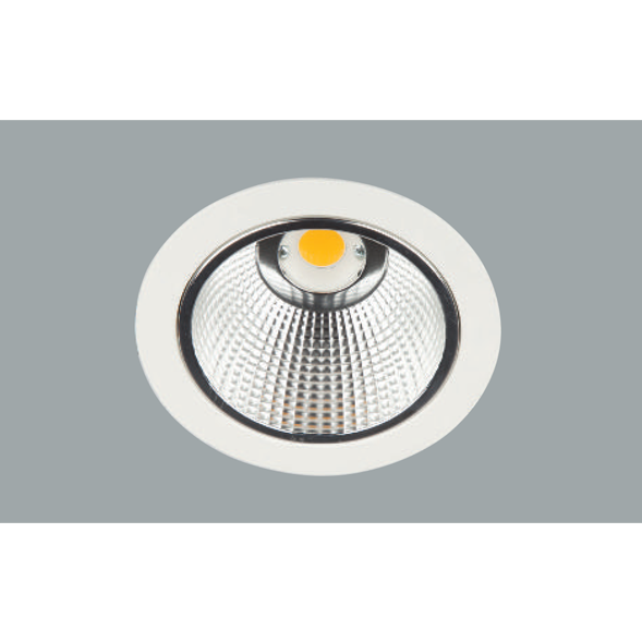 A white mini aluminium led downlight with a grey background.