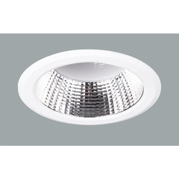 A white led downlight with grey background.
