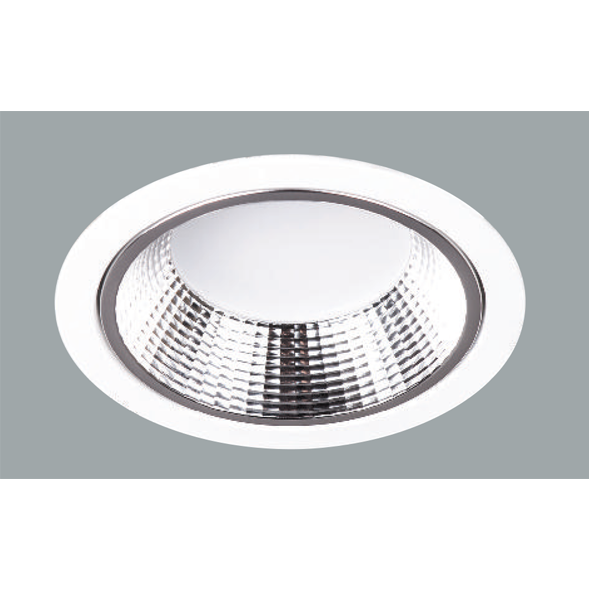 A maxi white led downlight with grey background.