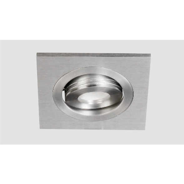 An aluminium led downlight with grey background.