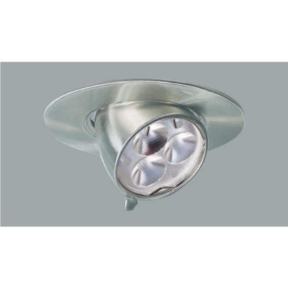 An aluminium led downlight with grey background.