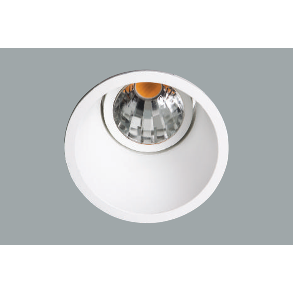 A white deep led downlight with a grey background.