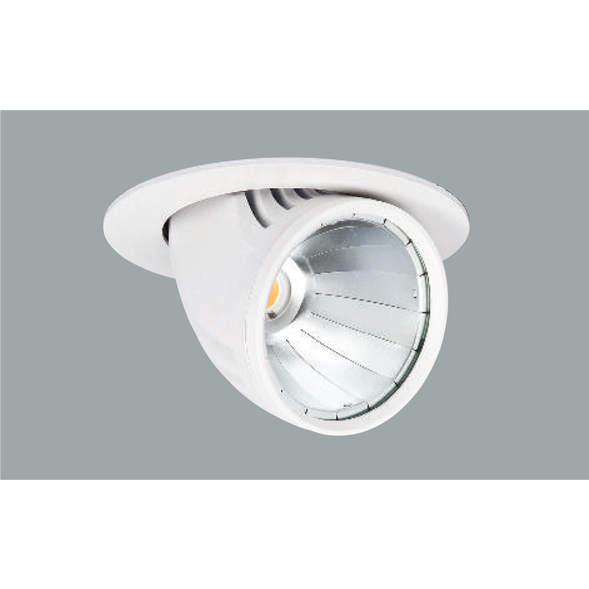 A white mini flexible led downlight with grey background.