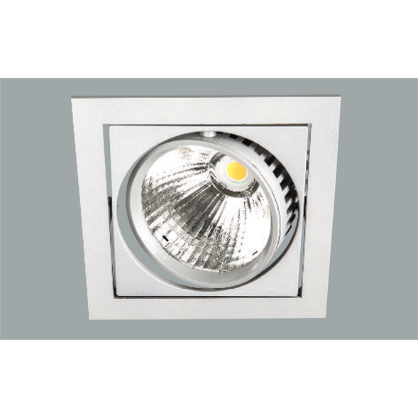 A white led downlight with grey background.