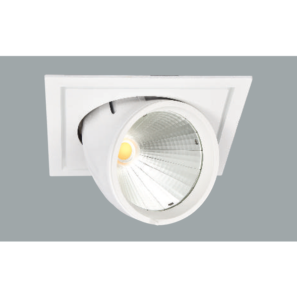 A white flexible led downlight with grey background.