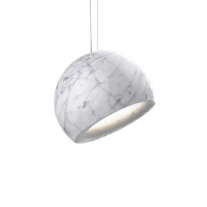 A marble spheric pendant light on a white background.