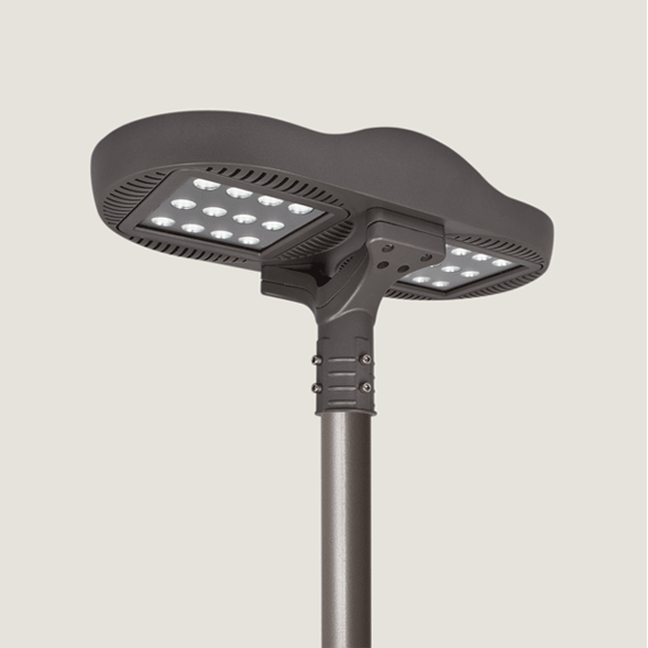 A black double urban lighting with grey background.