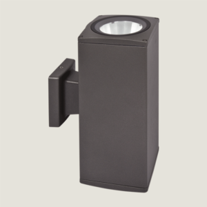 A square black outdoor wall lighting with grey background.