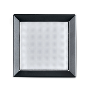 A black square ceiling light on a white background.