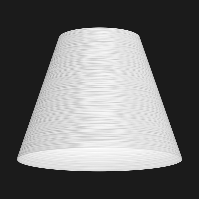 A white cone textured pendant light on a black background.