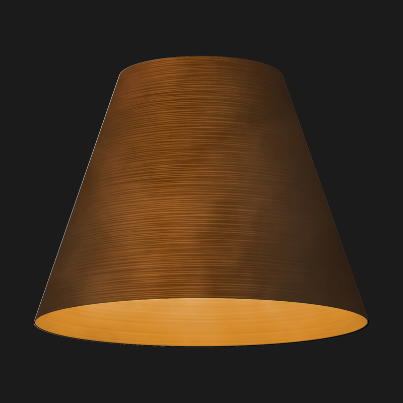 A corten cone textured pendant light on a black background.