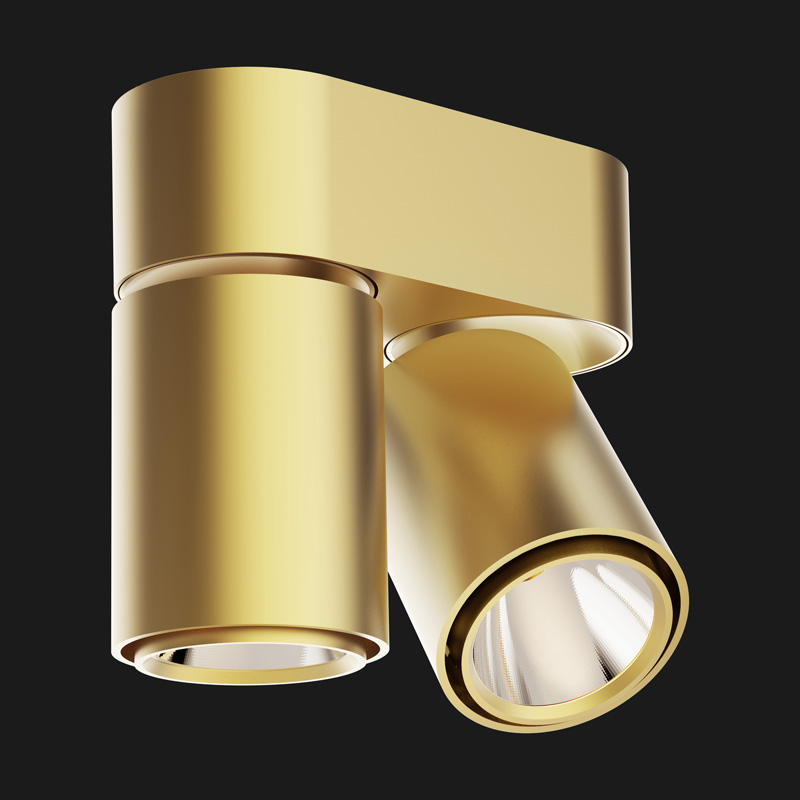Gold base double ceiling light on a black background