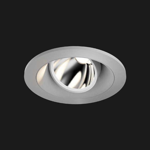 A grey round led downlight with black background
