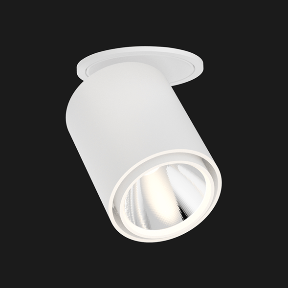 White semi recessed ceiling light on a black background