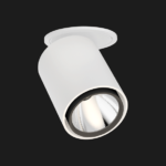 Black and white semi recessed ceiling light on a black background