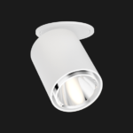 White chrome semi recessed ceiling light on a black background