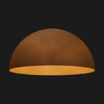 A corten dome pendant light on a black background.