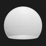 A white sphere textured pendant light on a black background.