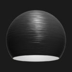 A black sphere textured pendant light on a black background.