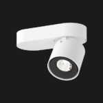 White and black base organic ceiling light on a black background