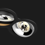 A black and chrome double 8 led downlight with black background