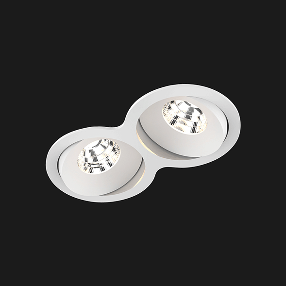 A white double 8 led downlight with black background