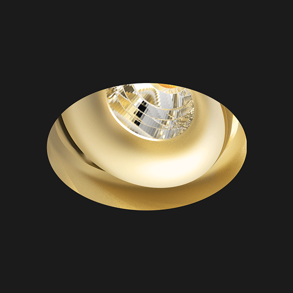 A gold deep led downlight with black background