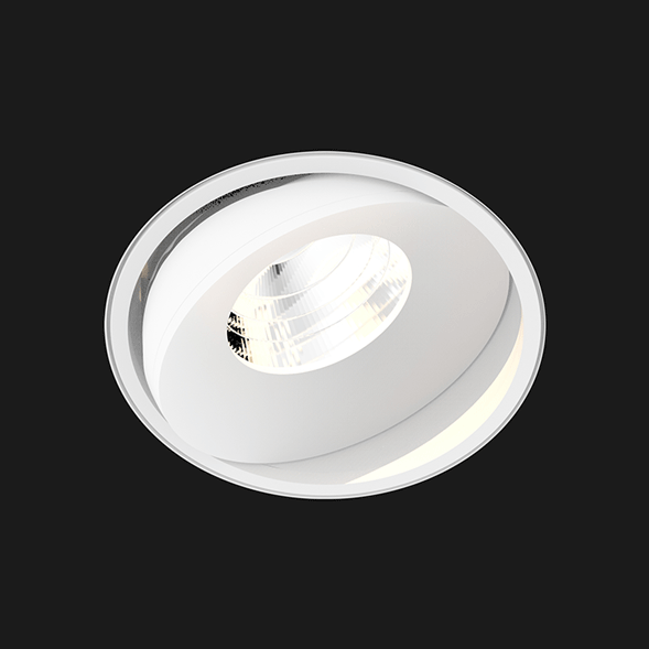 A white round led downlight with a black background