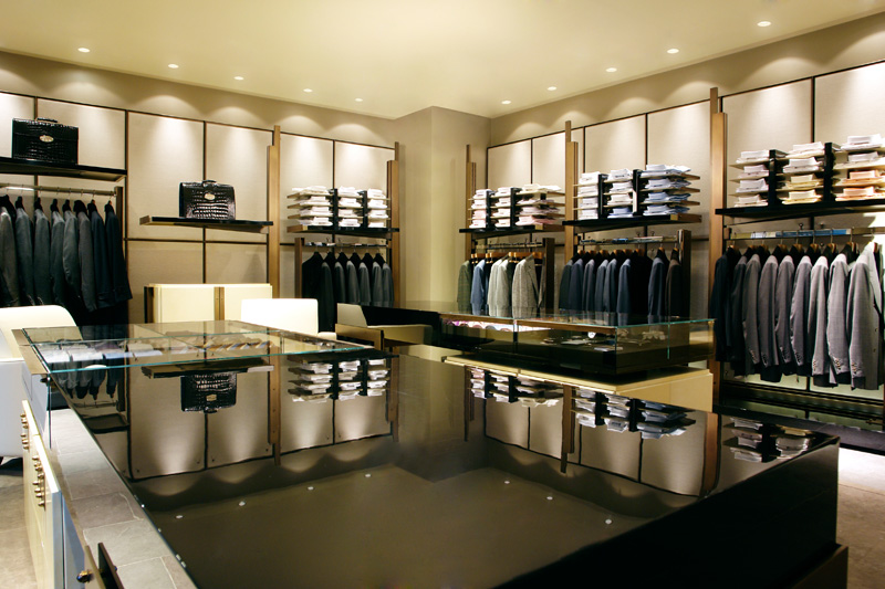 A luxury men clothes shop with led downlights.