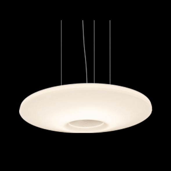 A white stylish pendant light with black background.