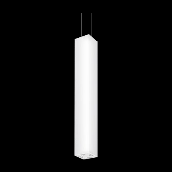 A large white square pendant light with black background.