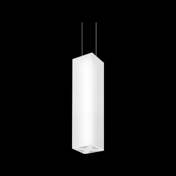 A white pendant light with black background.