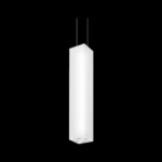 A large white pendant light with black background.